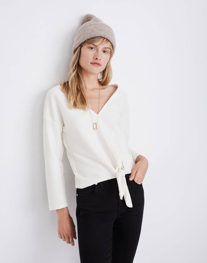 Texture & Thread Long-Sleeve Tie-Front Top | Madewell