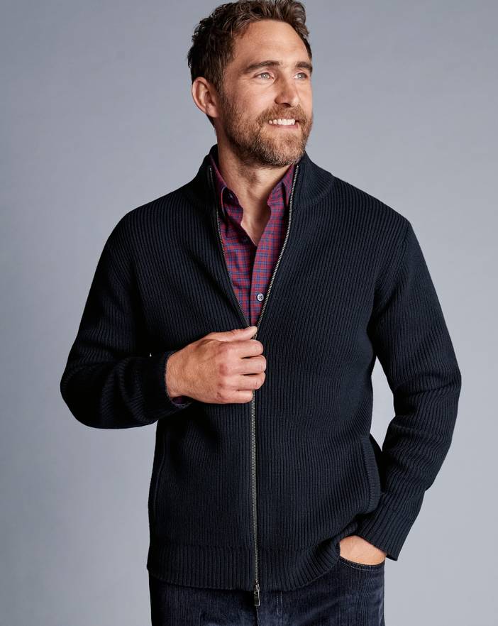 Men's Charles Tyrwhitt Chunky Zip Funnel Neck Cardigan | Charles Tyrwhitt