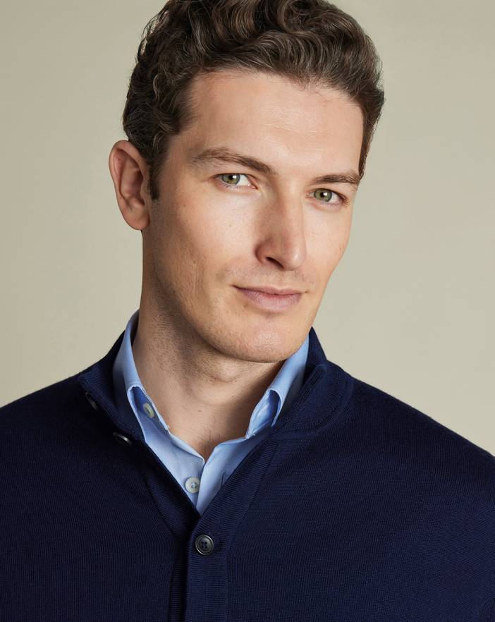 Men's Charles Tyrwhitt Merino Button Through Funnel Neck Cardigan | Charles Tyrwhitt