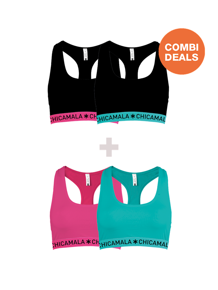 Dames 2+2-Pack Racer Back Effen | Muchachomalo