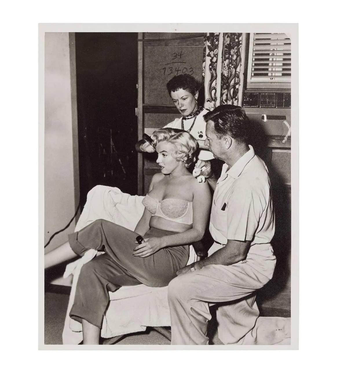 Monroe in make-up for the film production The Seven Year Itch