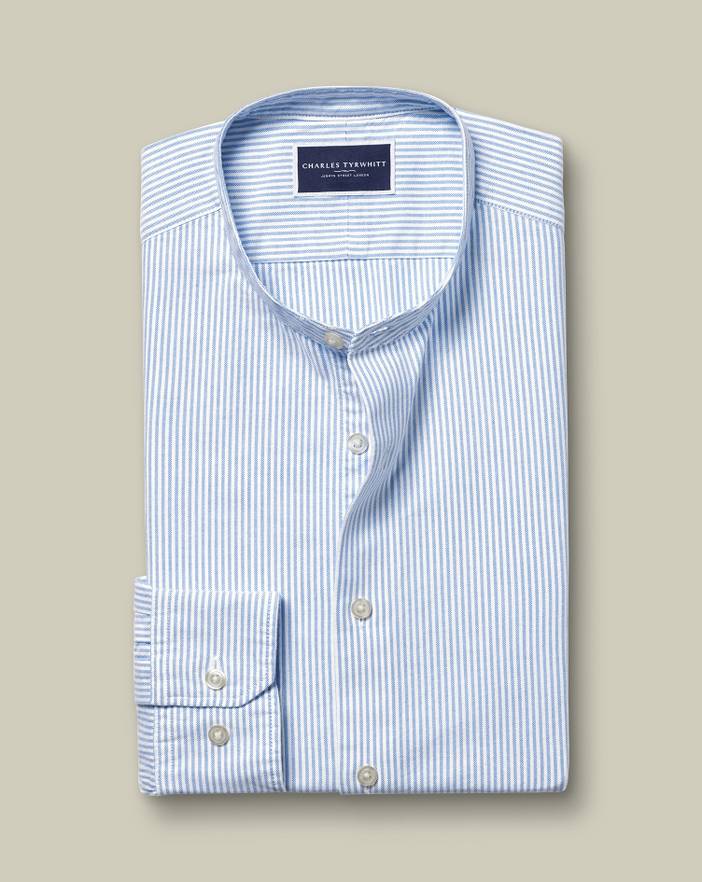 Men's Charles Tyrwhitt Collarless Stretch Washed Oxford Stripe Casual Shirt | Charles Tyrwhitt