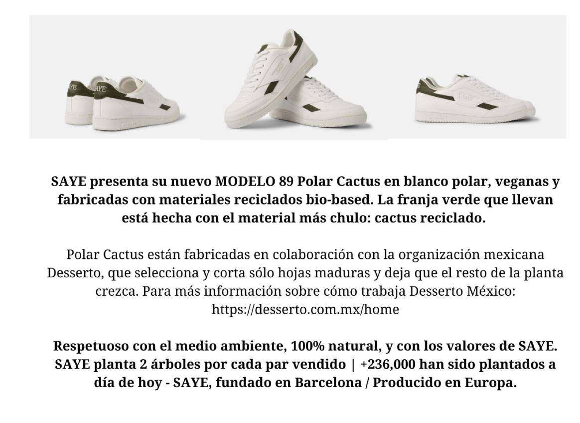 SAYE lanza Polar Cactus, la zapatilla fabricada con cactus en versión Offwhite