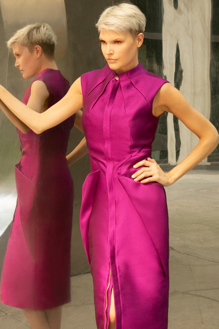 Lisette Dress | Raspberry Midi Cocktail Dress | Jennifer Ritz
