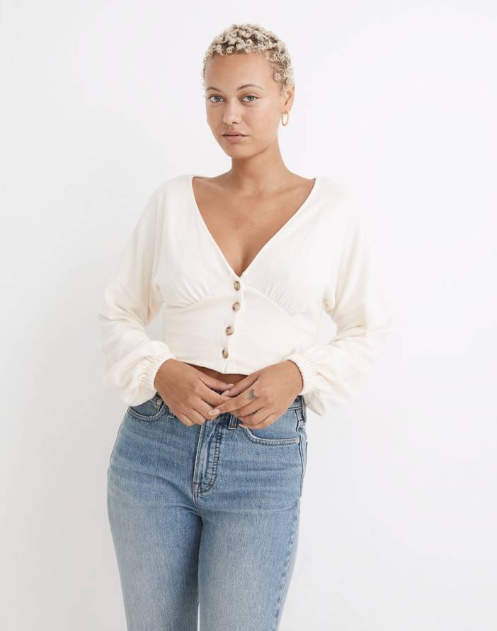 Deep-V Button-Front Crop Top | Madewell