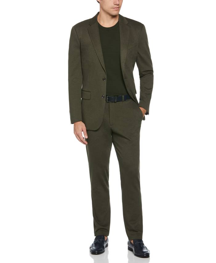Men's Slim Fit Two Tone Smart Knit Suit Jacket in Rosin/Green, Size 46 | Regular, Polyester/Nylon/Elastane, Solid | Perry Ellis