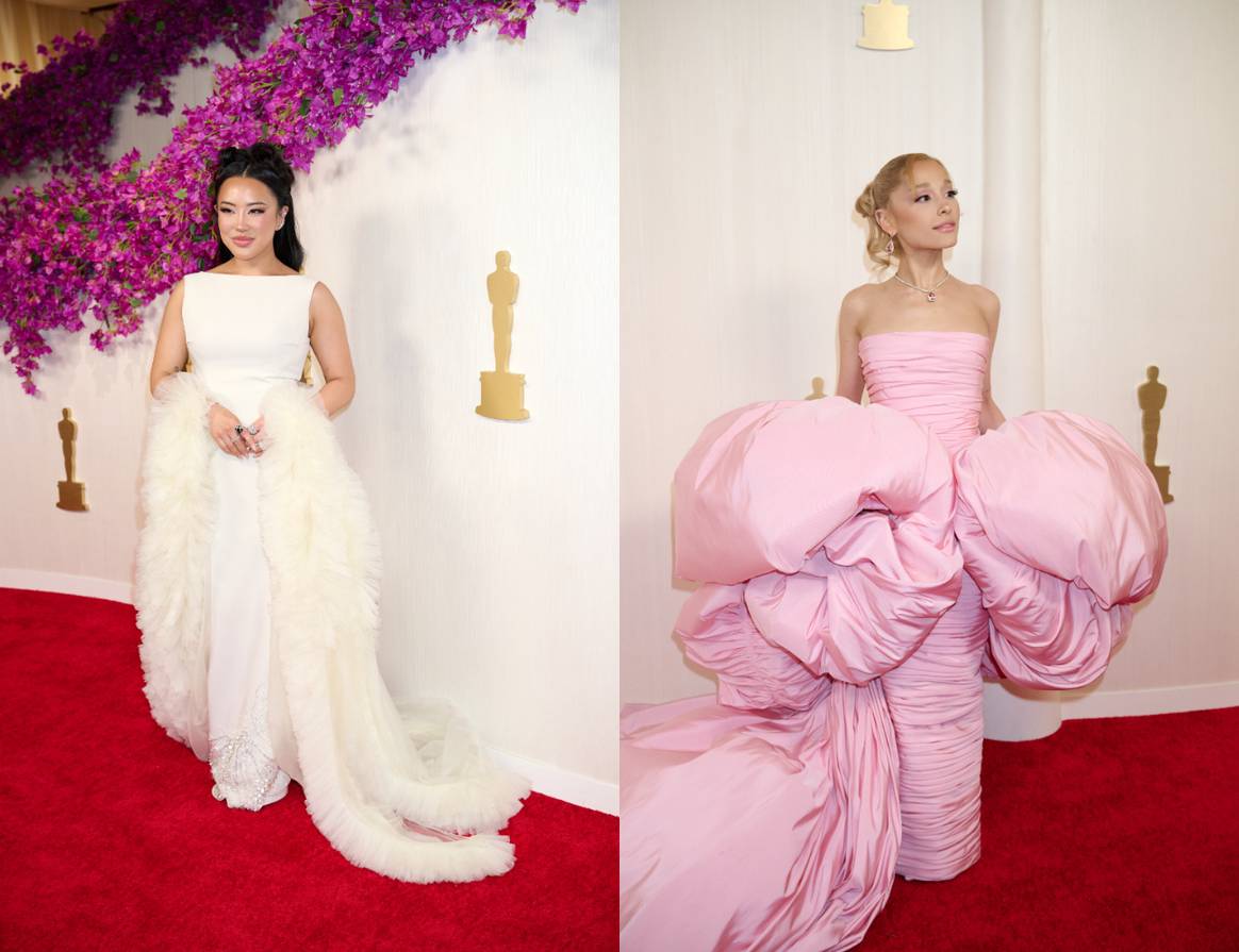 Ashley Yi in Waad Aloqaili and Ariana Grande in Giambattista Valli.