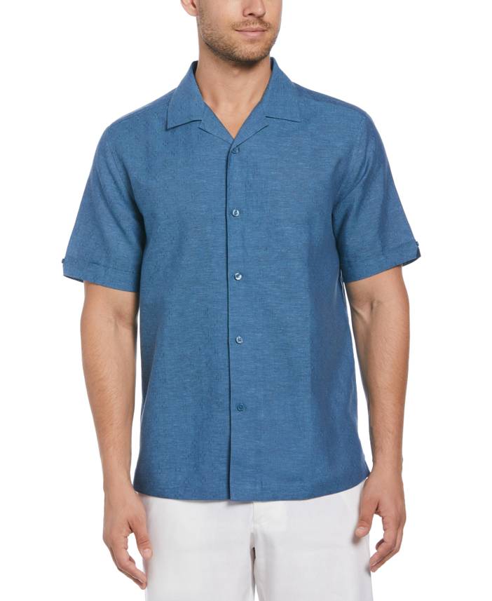 Men's Linen Blend Dobby Camp Collar Short Sleeve Shirt | Cubavera