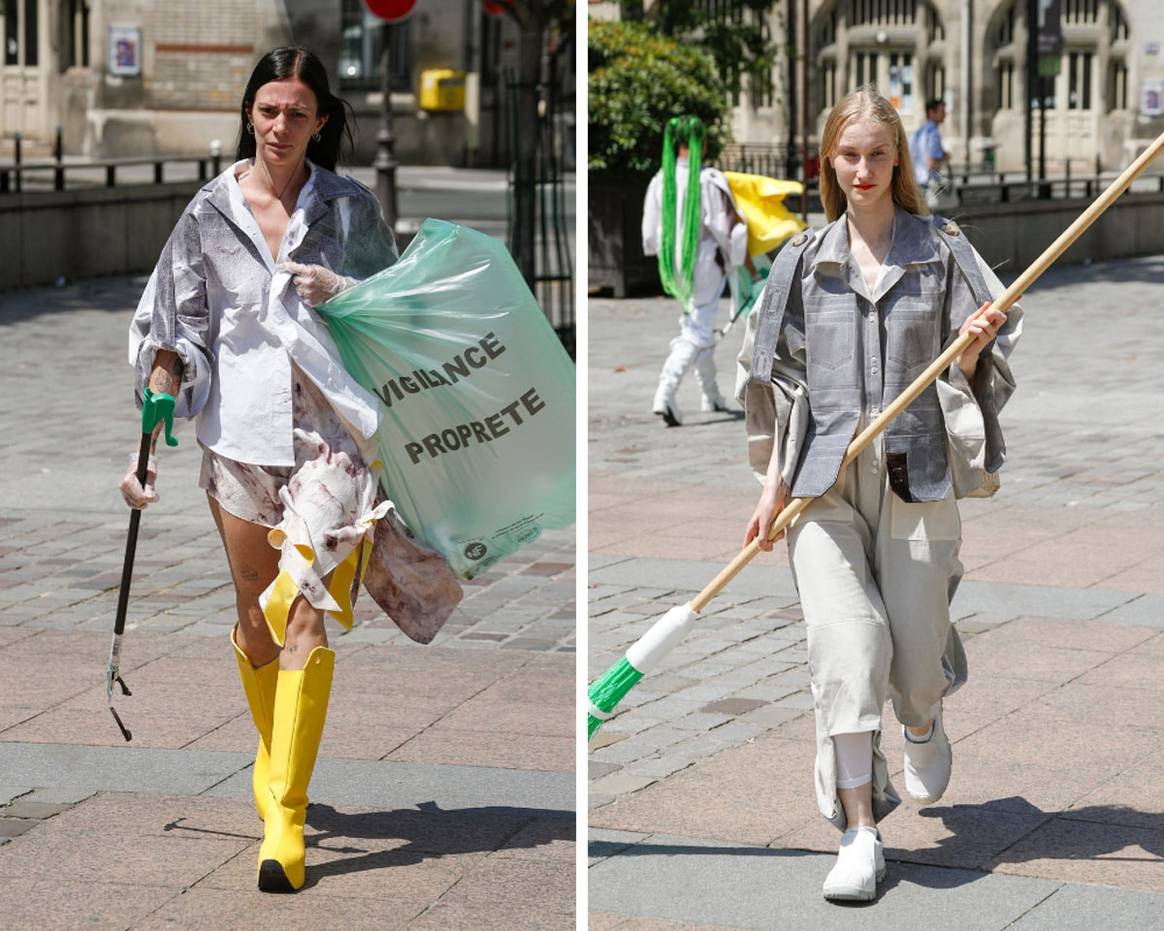 Schueller de Waal cleans the streets during couture week