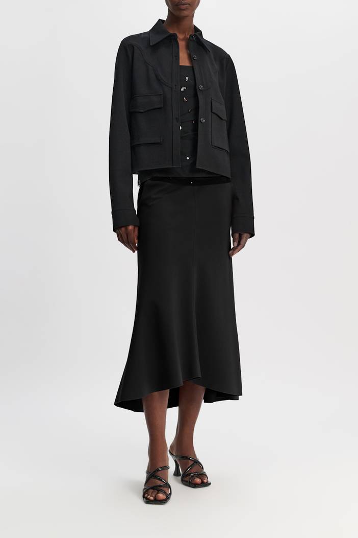 Strapless top in Punto Milano with embellished tulle overlay | dorothee schumacher
