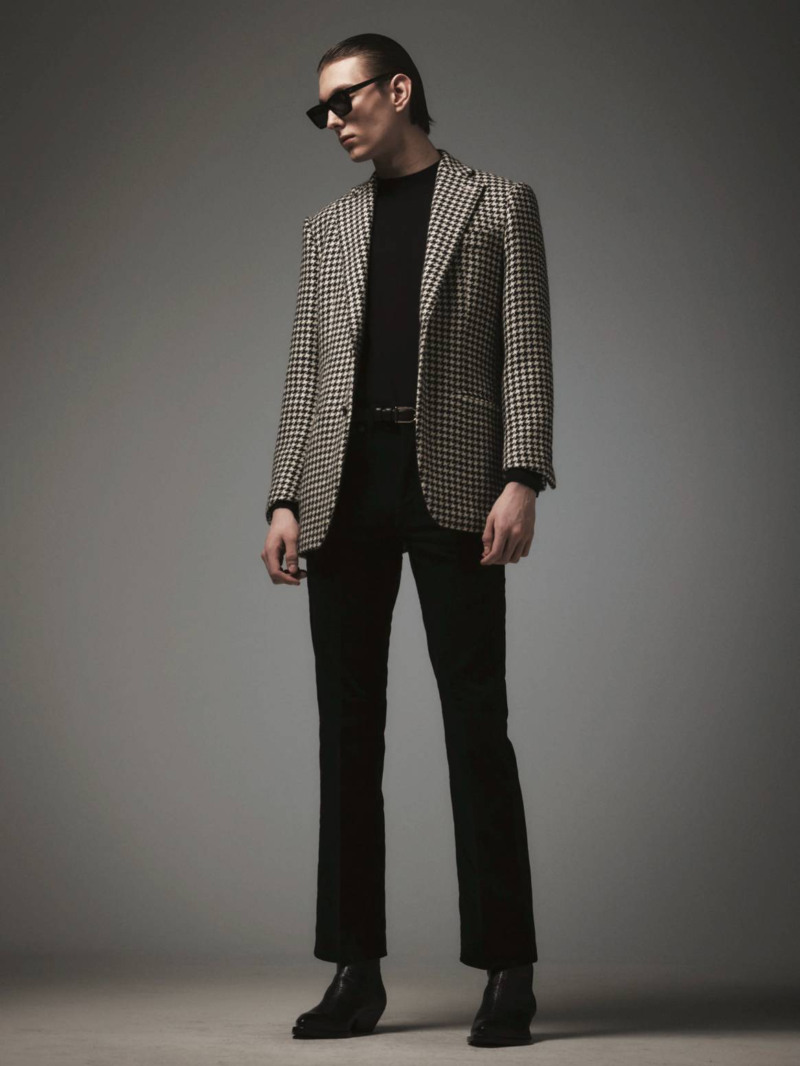 Houndstooth sits with leather and denim in BLK DNM fall 23 collection