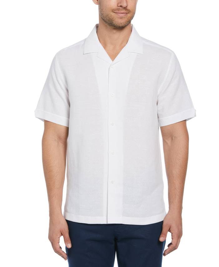 Men's Linen Blend Dobby Camp Collar Short Sleeve Shirt | Cubavera