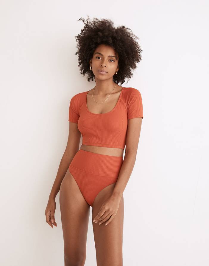 Second Wave Ribbed Short-Sleeve Crop Rash Guard | Madewell