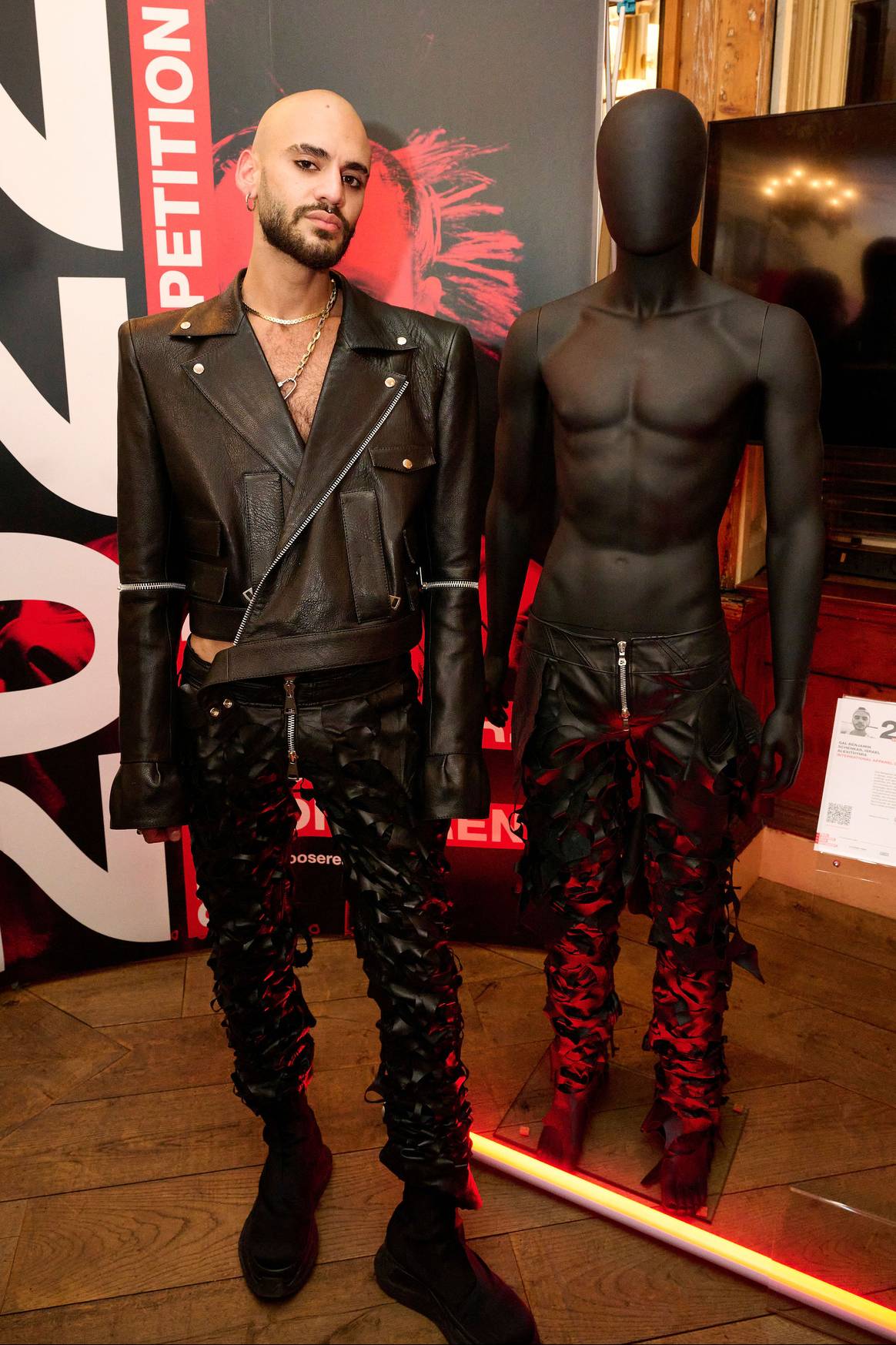 Gal Benjamin with their winning design ‘Alexithymia’, image courtesy of The Leather and Hide Council of America and ArtsThread.