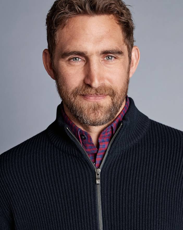 Men's Charles Tyrwhitt Chunky Zip Funnel Neck Cardigan | Charles Tyrwhitt