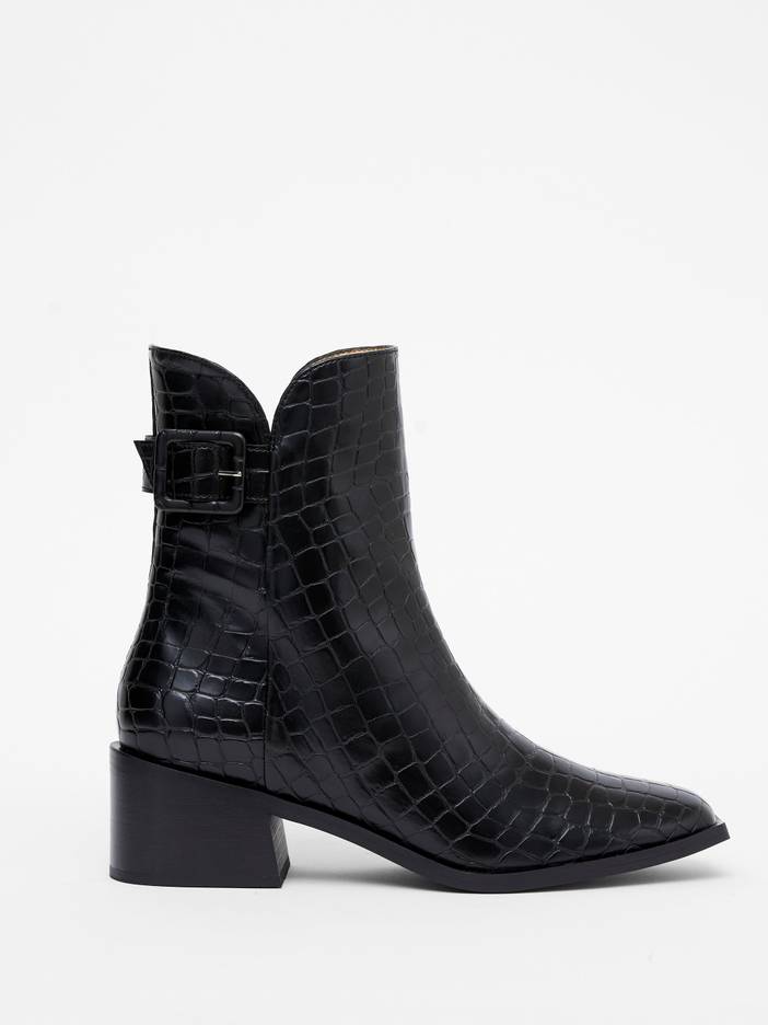 Connic Croc Ankle Boots Black Croc | French Connection