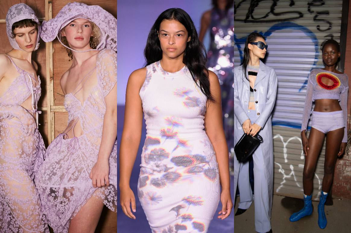Digital Lavender. (From left) Images: Yuhan Wang via BFC,
Brandon Maxwell via Catwalkpictures, Marni via Marni