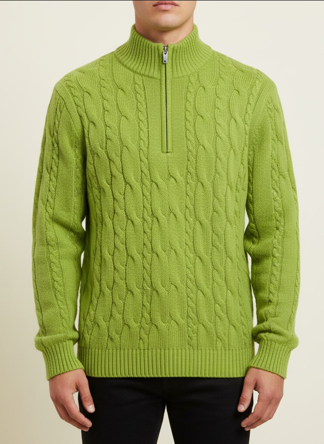 Men's 1/4 Zip Mock Neck sweater.