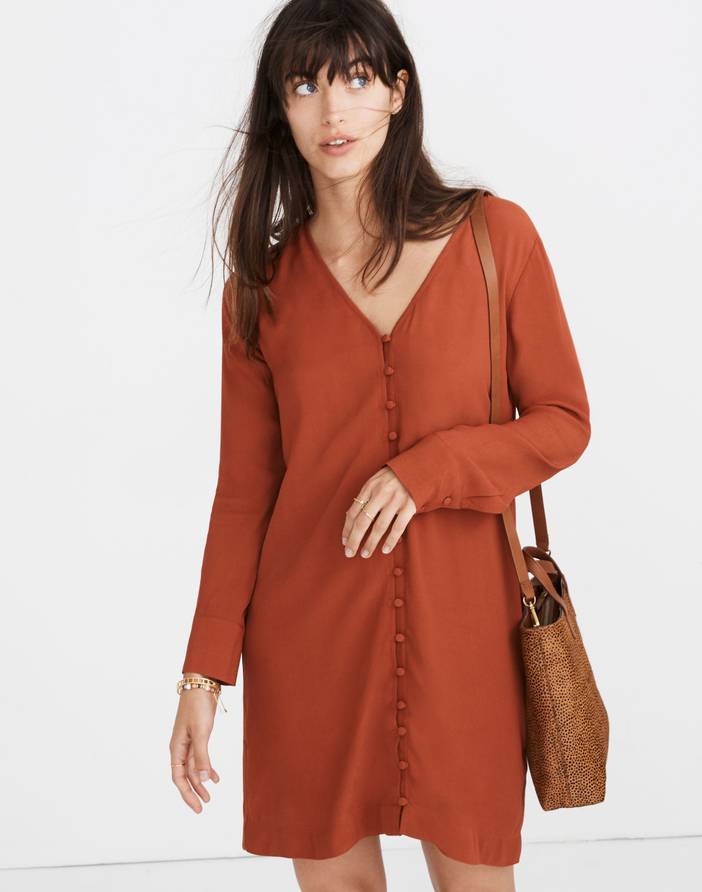 Heather Long-Sleeve Button-Front Dress | Madewell