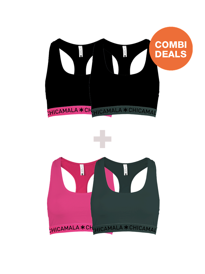 Dames 2+2-Pack Racer Back Effen | Muchachomalo