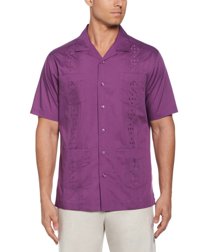 Men's Embroidered Camp Collar Guayabera Short Sleeve Shirt | Cubavera