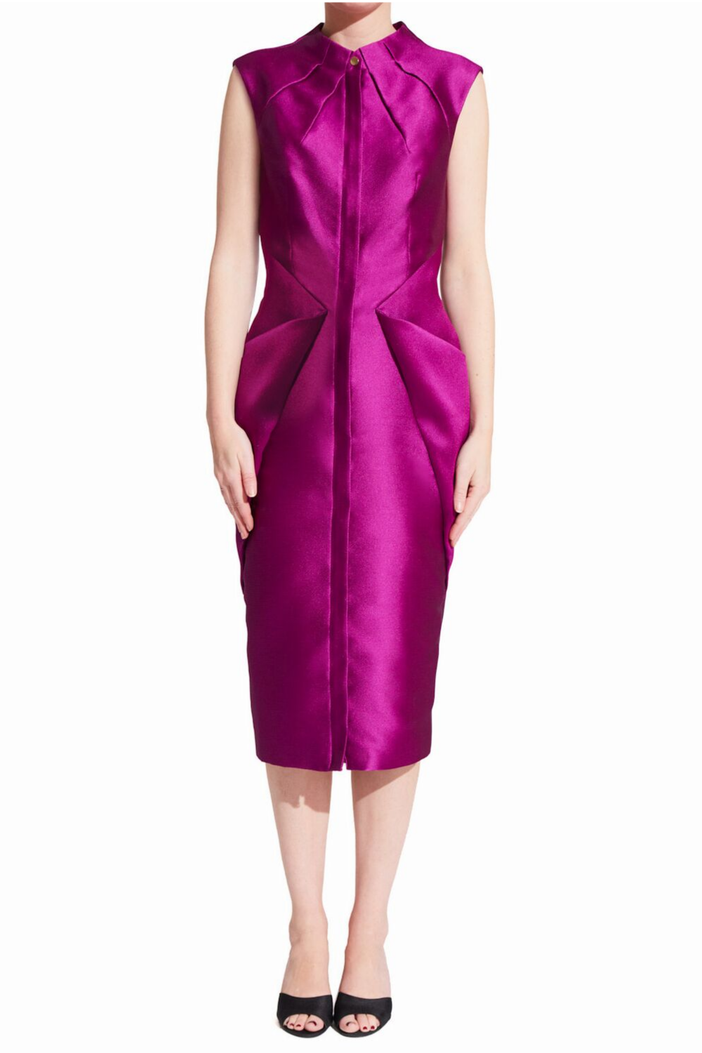 Lisette Dress | Raspberry Midi Cocktail Dress | Jennifer Ritz