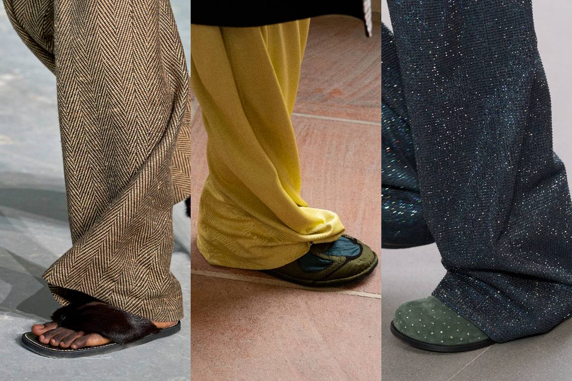 SS24 men's footwear trends. (From left) Dries van Noten, Givenchy and
Loewe.