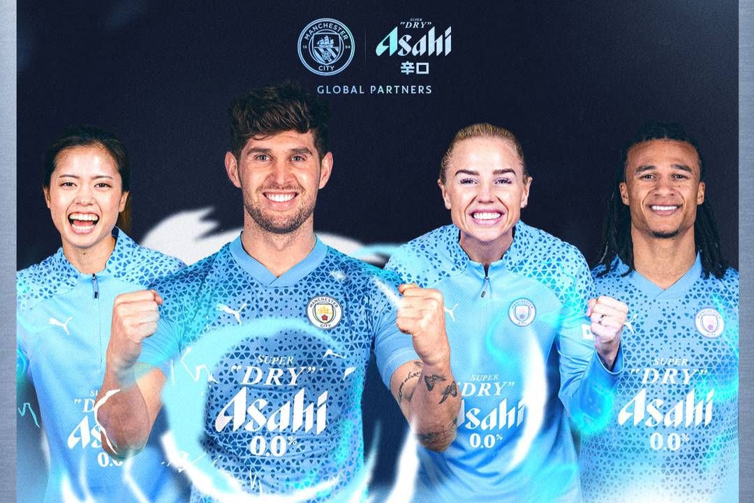 Manchester City's Super 'Dry' Asahi 0.0 percent kit.