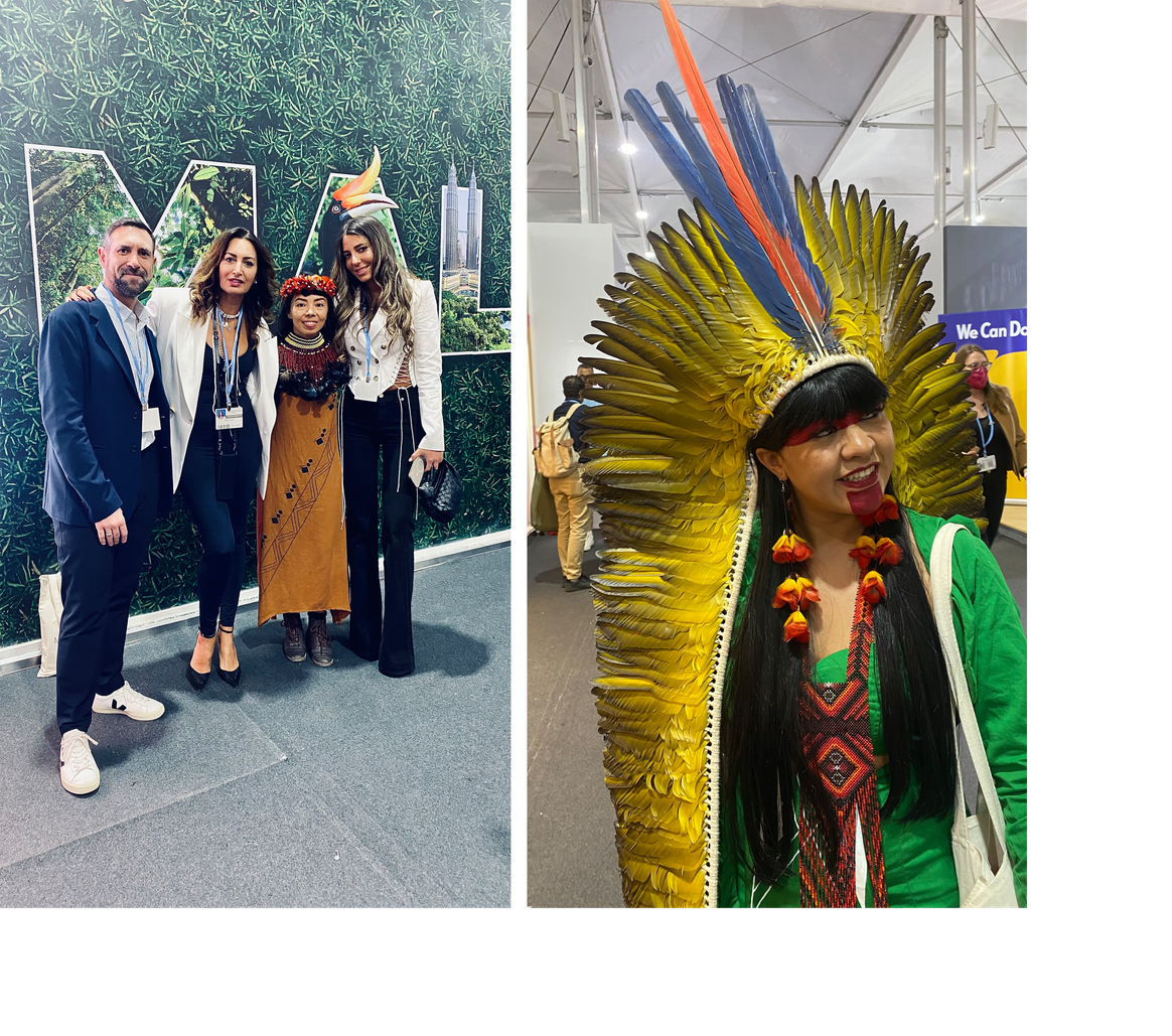 Left: Massimo Casagrande, Maria Buccellati, CEO of Faith Connexion, Vanda Witoto, and Laura Hache, COO of Faith Connexion. Right: Vanda Witoto. Image via Massimo Casagrande.