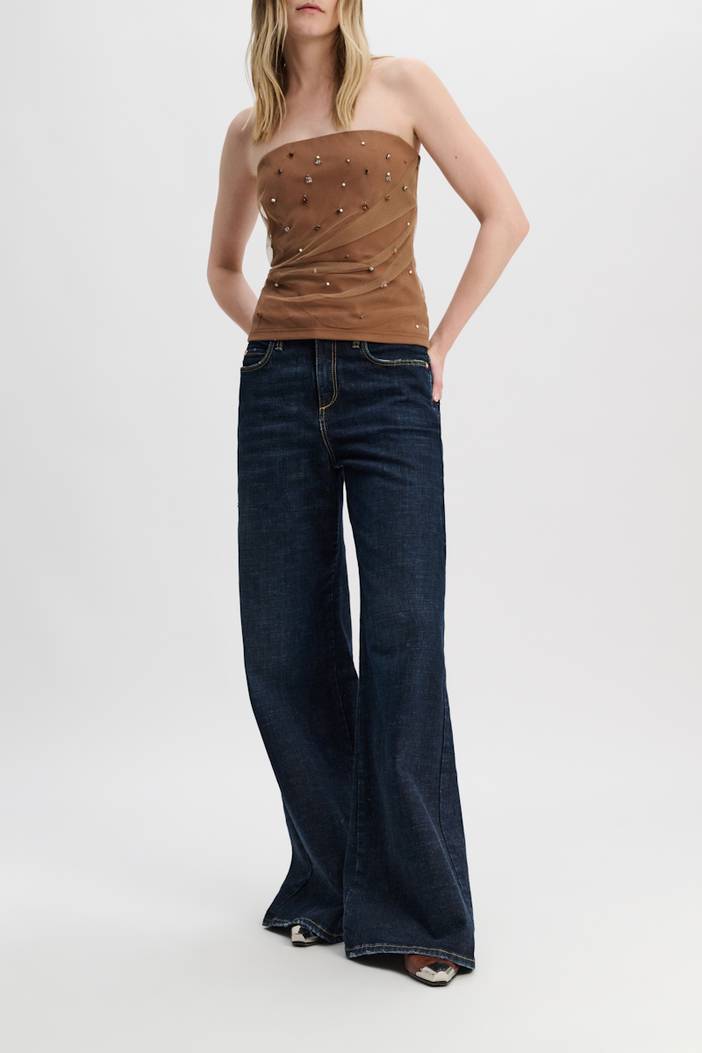 Strapless top in Punto Milano with embellished tulle overlay | dorothee schumacher