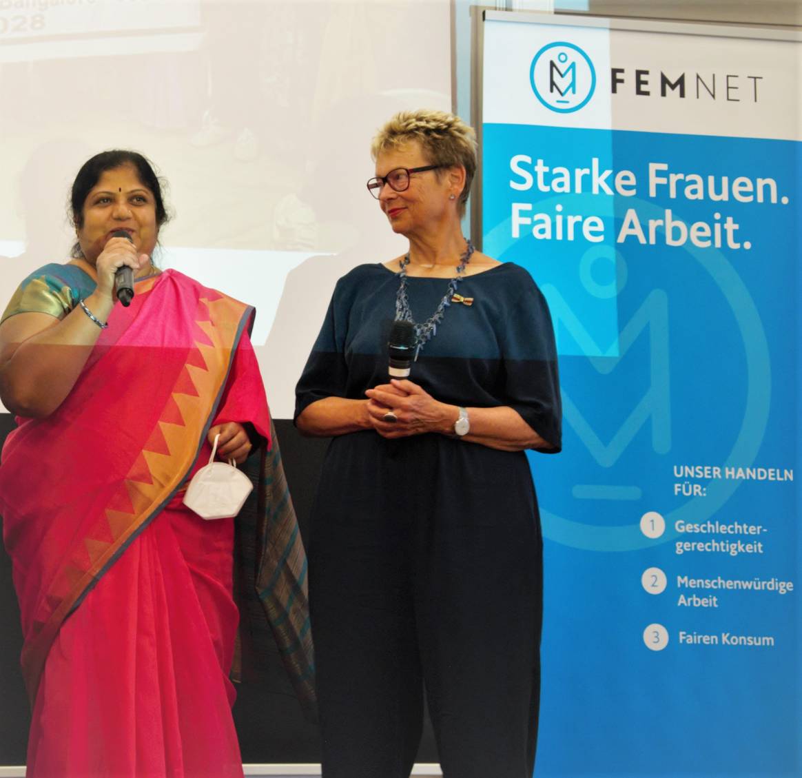 Rukmini Puttaswamy, GLU and Gisela Burckhardt, Femnet, at the event / Femnet