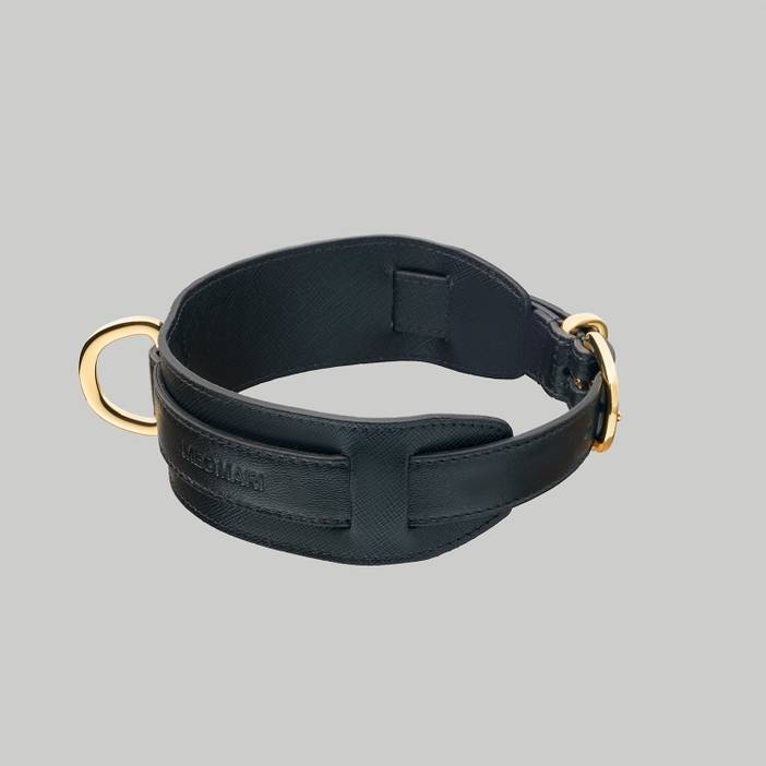 Dog collar in black Saffiano leather with Gold | MEOMARI