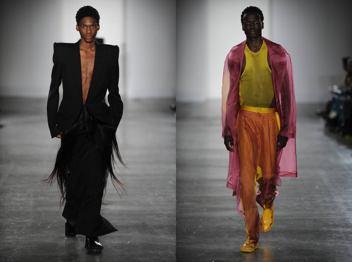 Two looks created by LCF 2023 Master students Xingyu Ren (left) and Chenghjie Dai (right). Images courtesy of London College of Fashion/UAL.