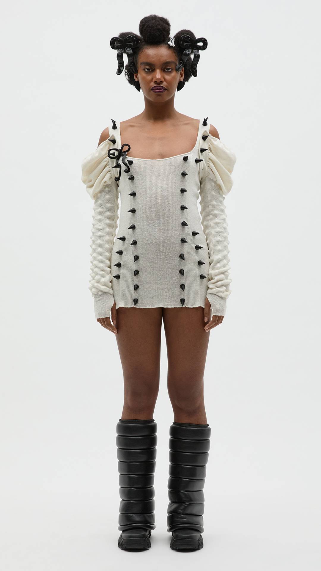 Knitted dress with 3D printed elements by finalist Lisa Vander Plaetse.