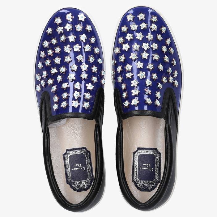 Schuhe Slip-On Sneaker HAPPY Lackleder dunkelblau Leder schwarz Schmuckverzierung | Dior