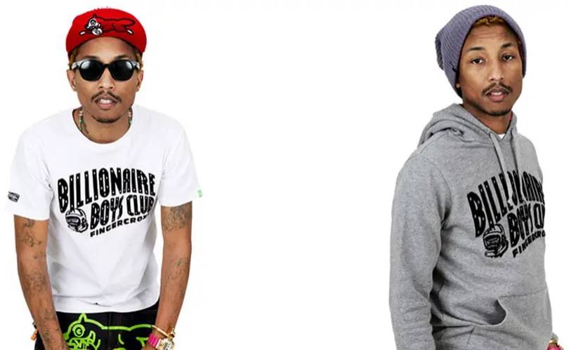 Pharrell Williams con una camiseta con el logotipo de BBC Astornauts. Imagen: Billionaire Boys Club
