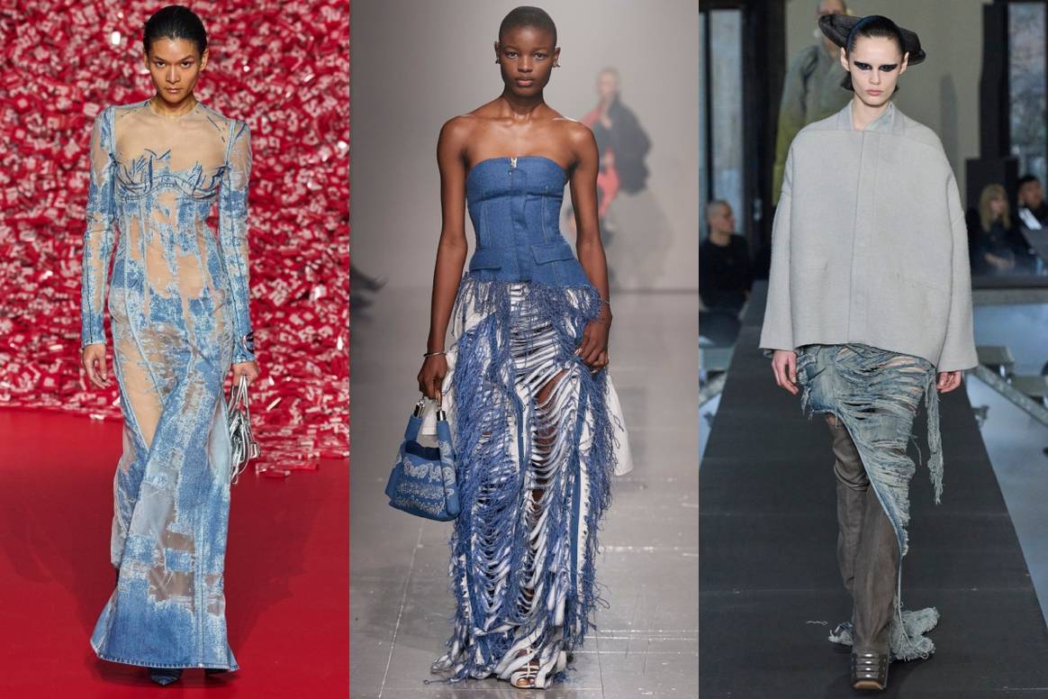 FW23-collecties (van links naar rechts): Diesel, Asai
und Rick Owens. Beeld: Launchmetrics Spotlight