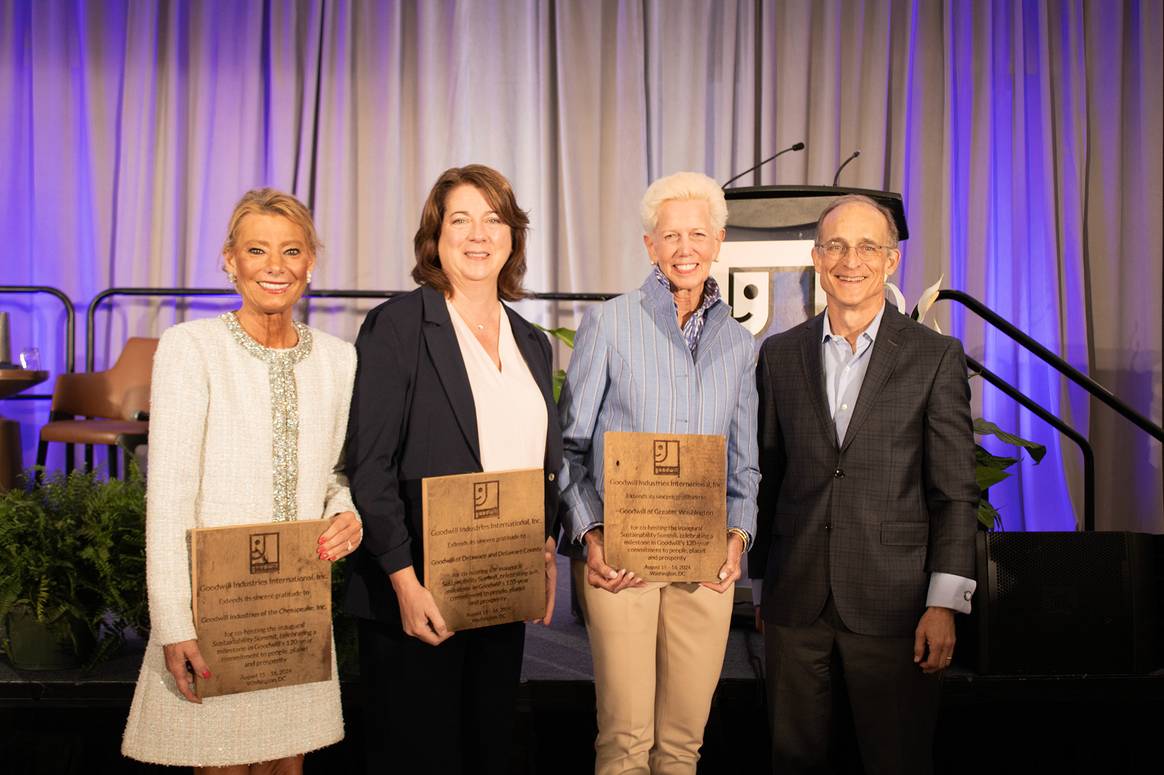 Lisa Rusyniak, President and CEO of GI, Chesapeake; Colleen Morrone, President and CEO of Goodwill, Delaware & Delaware County; Catherine Meloy, President and CEO of Goodwill, Greater Washington, and Steve Preston, President and CEO, GII.