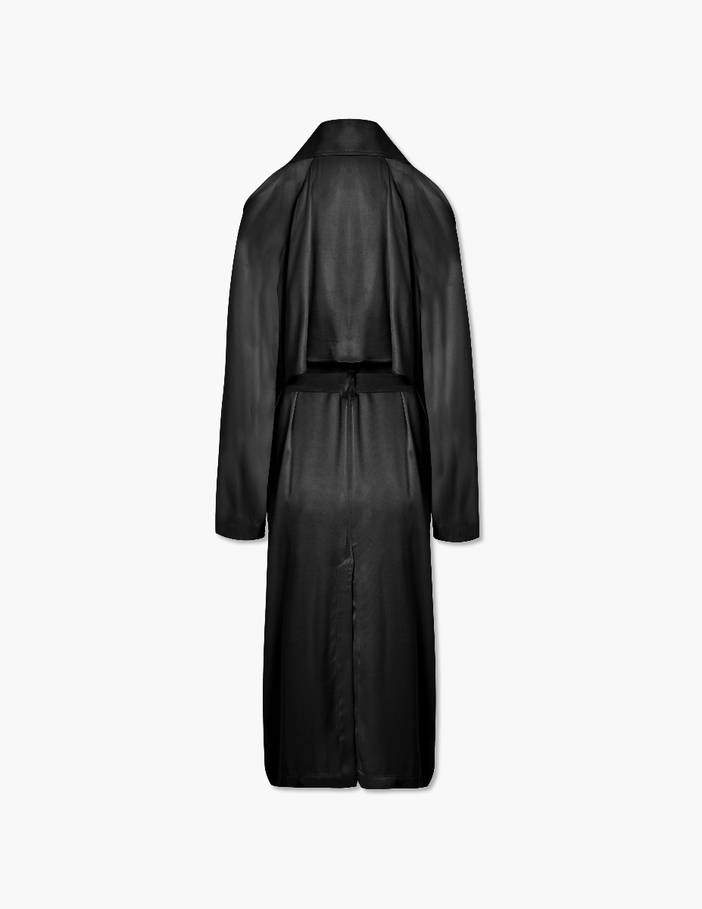 Black Belted Satin Trench Coat | A LINE