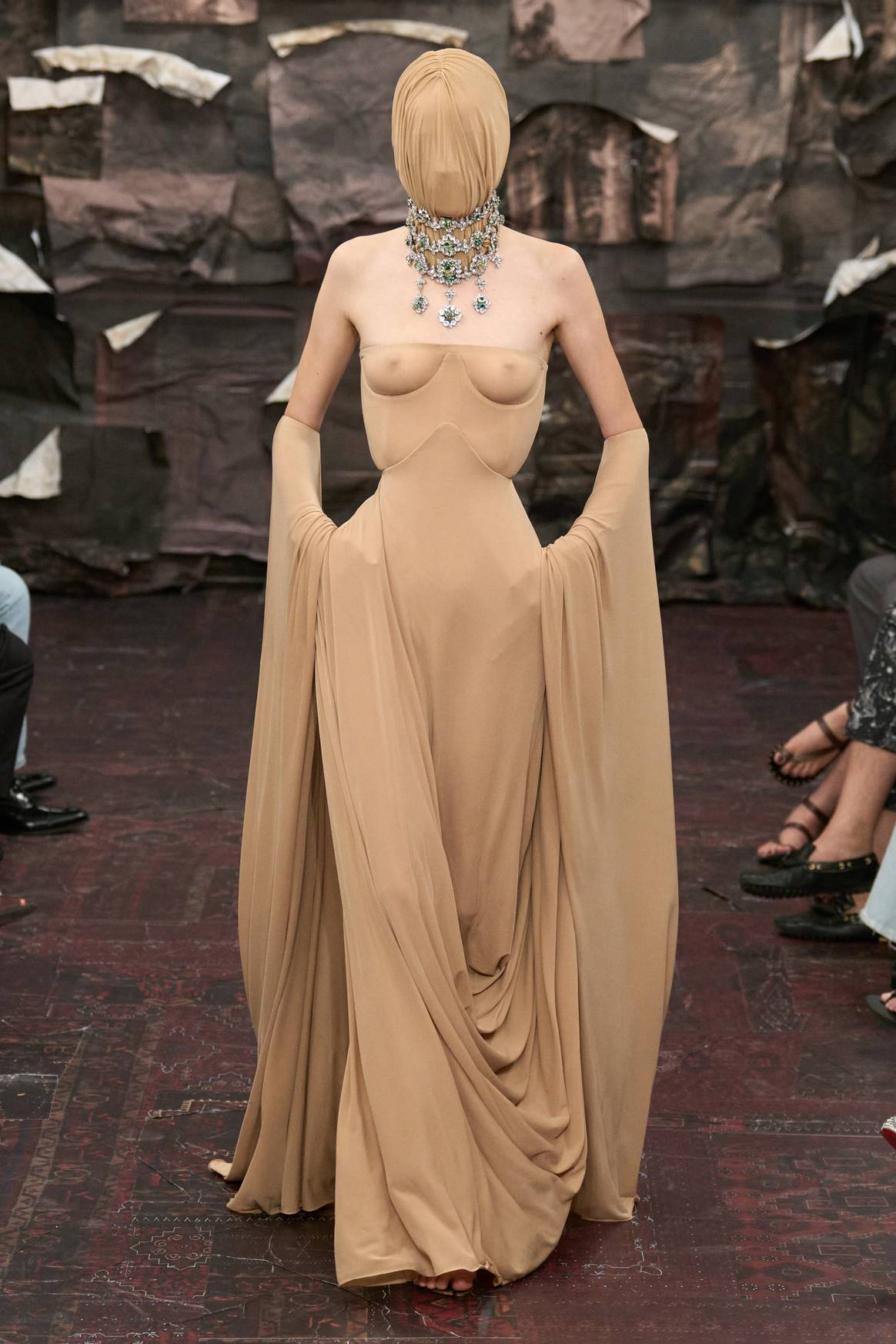 Look 38: A long, sleeveless bustier dress with corset and skin-toned jersey Credits: Maison Margiela