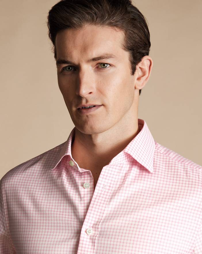 Men's Charles Tyrwhitt Semi-Cutaway Collar Egyptian Twin Checkered Dress Shirt | Charles Tyrwhitt