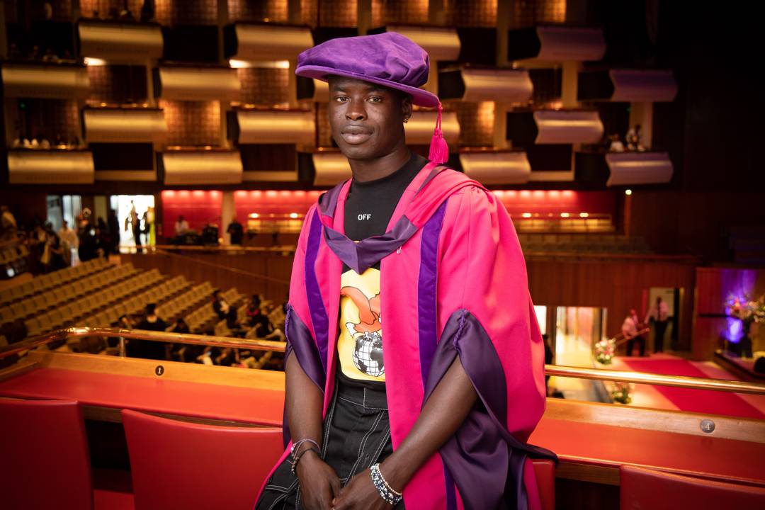 Images of IB Kamara receiving an honorary doctorate from Central Saint Martins, UAL’s M School on Thursday 17 July at Royal Festival Hall, Southbank.