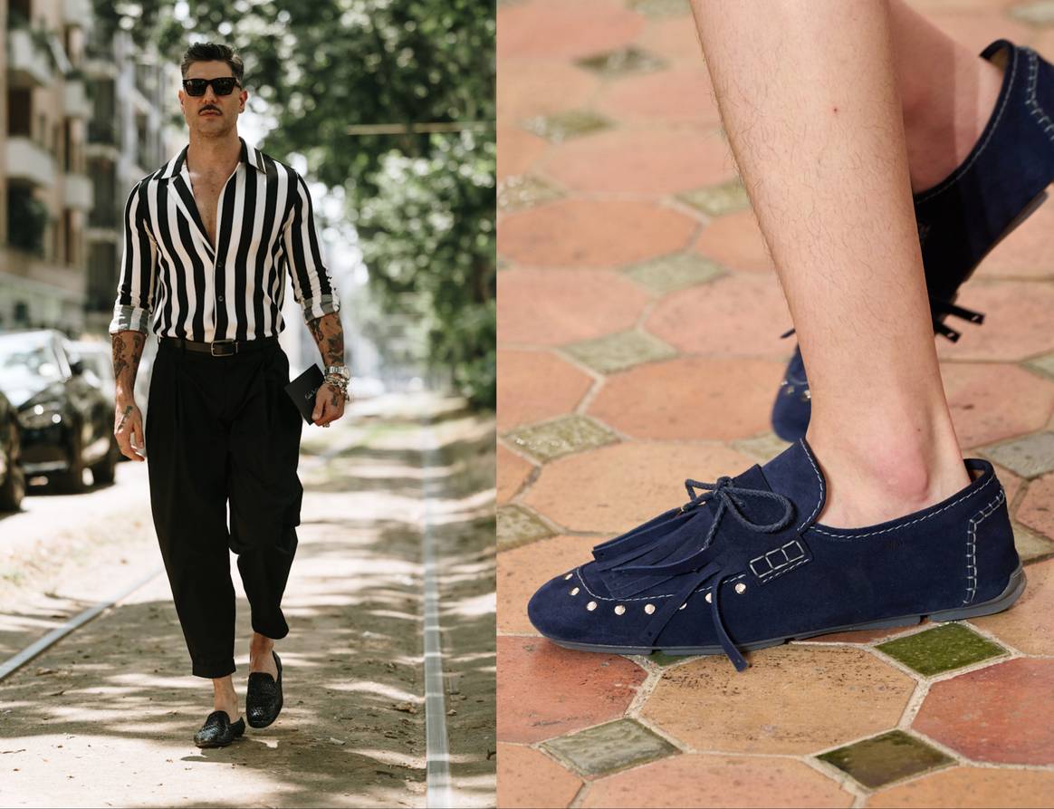 Moccasins. A droite : Chaussure Wales Bonner (SS26).