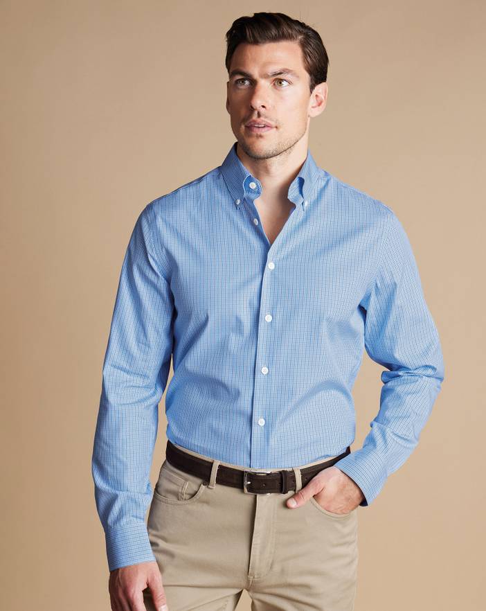Men's Charles Tyrwhitt Button-Down Collar Non-Iron Checkered Oxford Dress Shirt | Charles Tyrwhitt