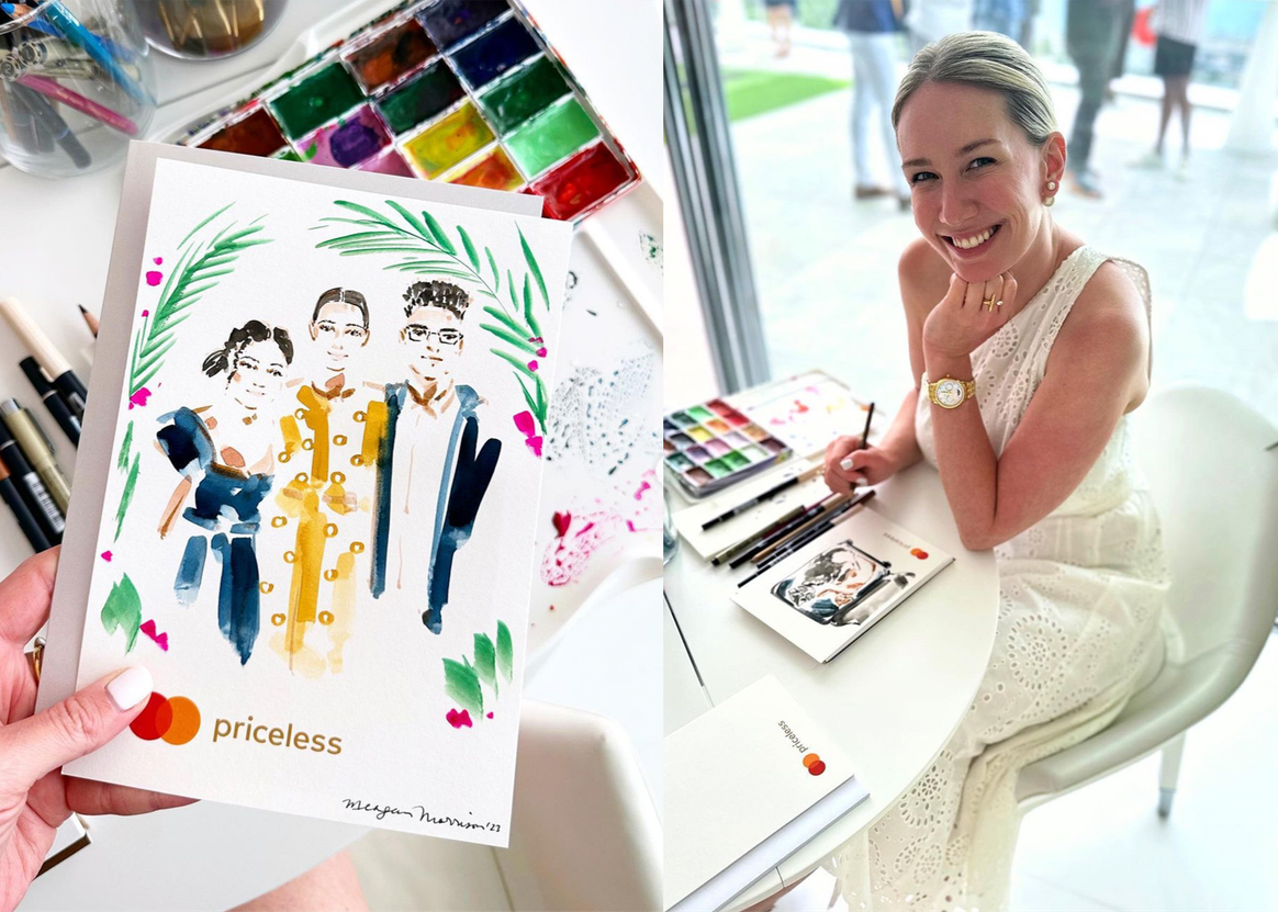 Meagan Morrison zeichnet Gäste in Partnerschaft mit Mastercard auf dem Cannes Lions Festival im Juni 2023. Bild: TravelWriteDraw