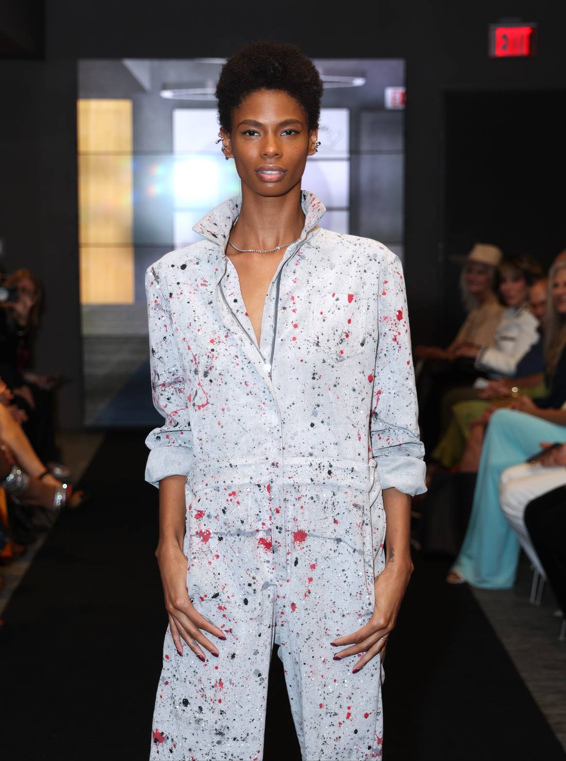 Model wearing the winning design by Ryan Anthony Hamilton during With Love Halston event hosted by Istituto Marangoni on 28 Nov. 2022 in Miami, Florida. (Photo by Rodrigo Varela/Getty Images for Istituto Marangoni Miami)