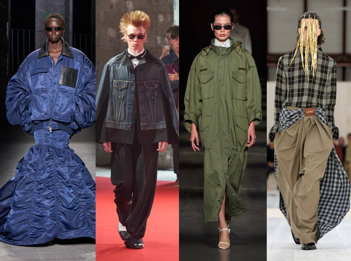 Looks de SS25 (de izquierda a derecha): Juun.J, Junya Watanabe, 032c y Loewe