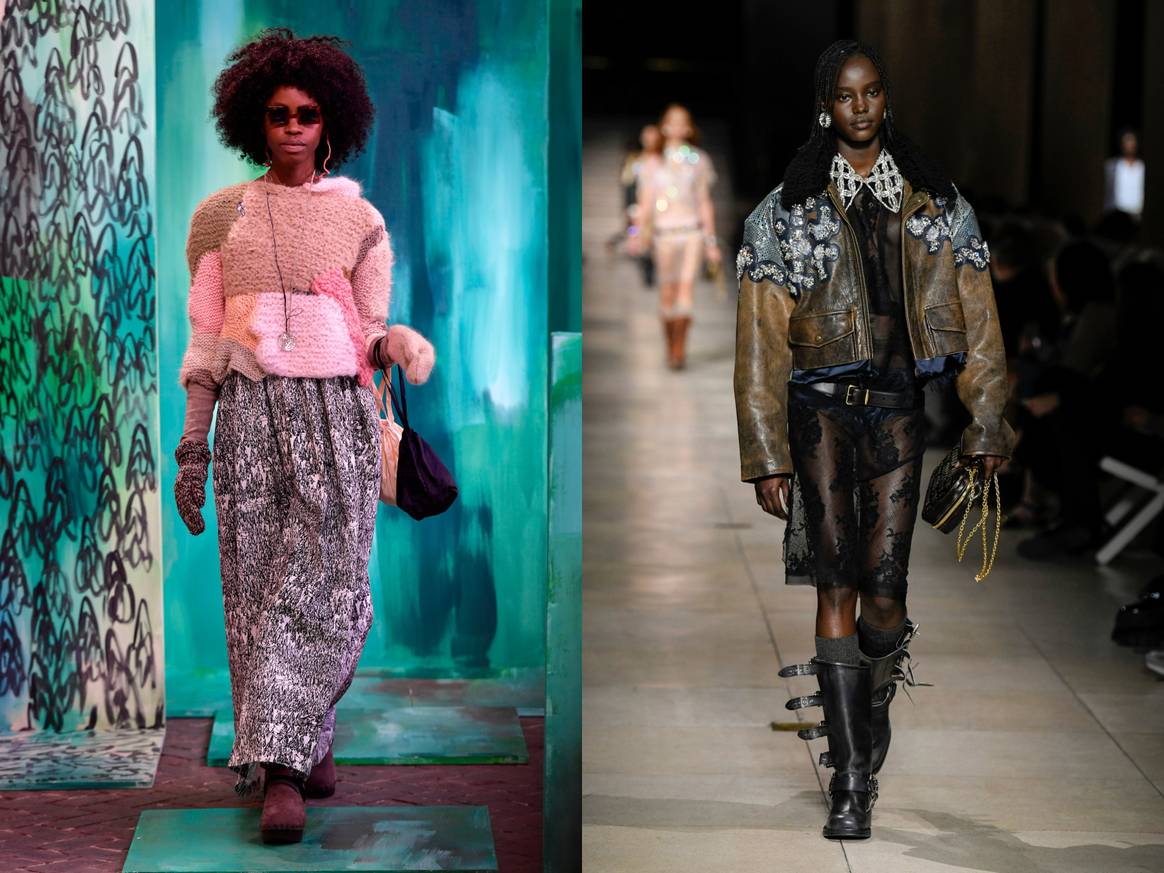 Looks aus der HW22/23-Kollektion von Daniela Gregis und Miu Miu (von links nach rechts). Bilder: Daniela Gregis, Miu Miu via Catwalkpictures