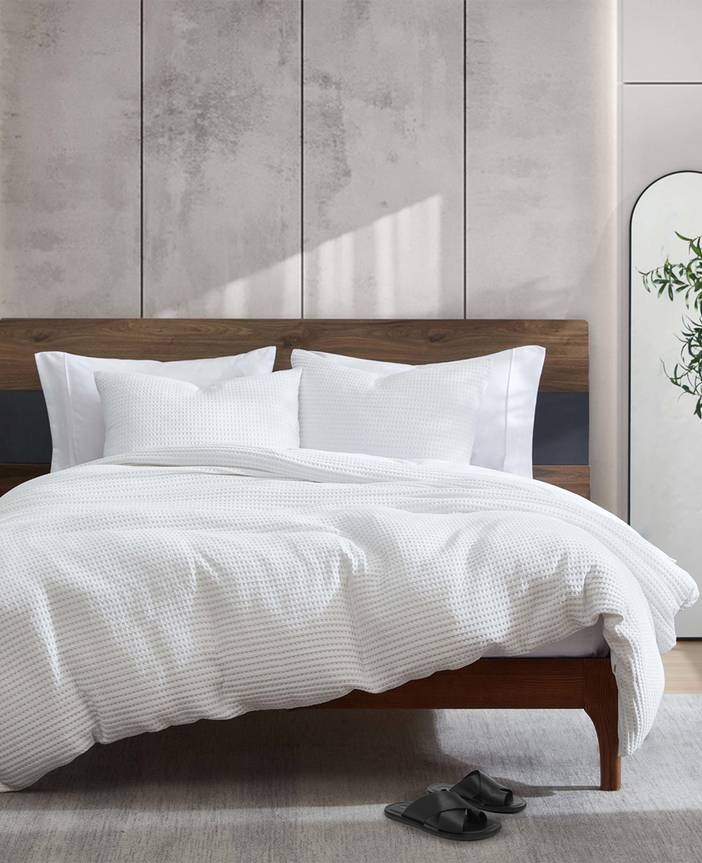 | Reversible Solid White Waffle Comforter Set, Size: F/Q | Kenneth Cole