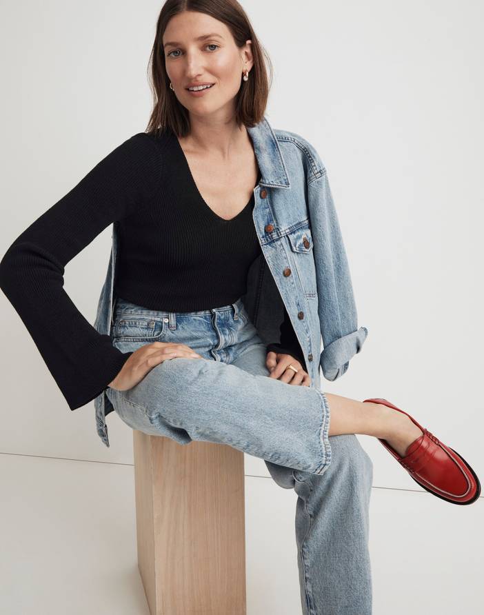 Flared-Sleeve V-Neck Sweater | Madewell